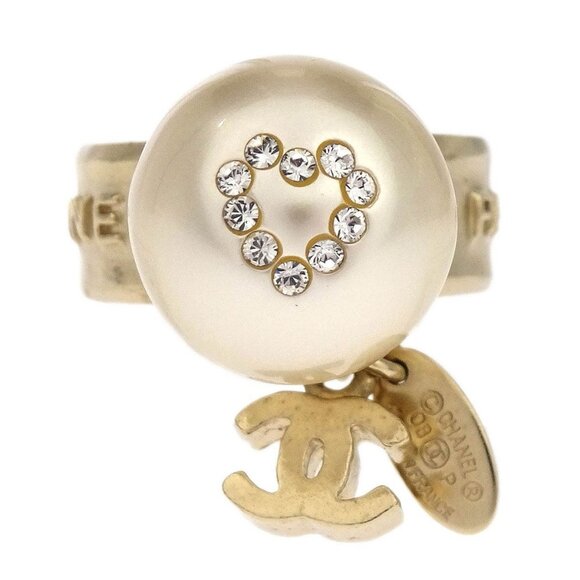 Chanel Rhinestone Artificial Pearl Ring Gold #52 08P 166668 - Picture 1 of 4